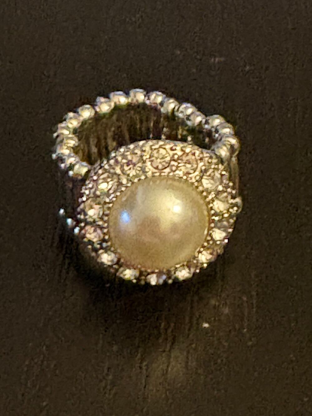 Vintage Pearl Rhinestone Halo Cocktail Ring Size 7